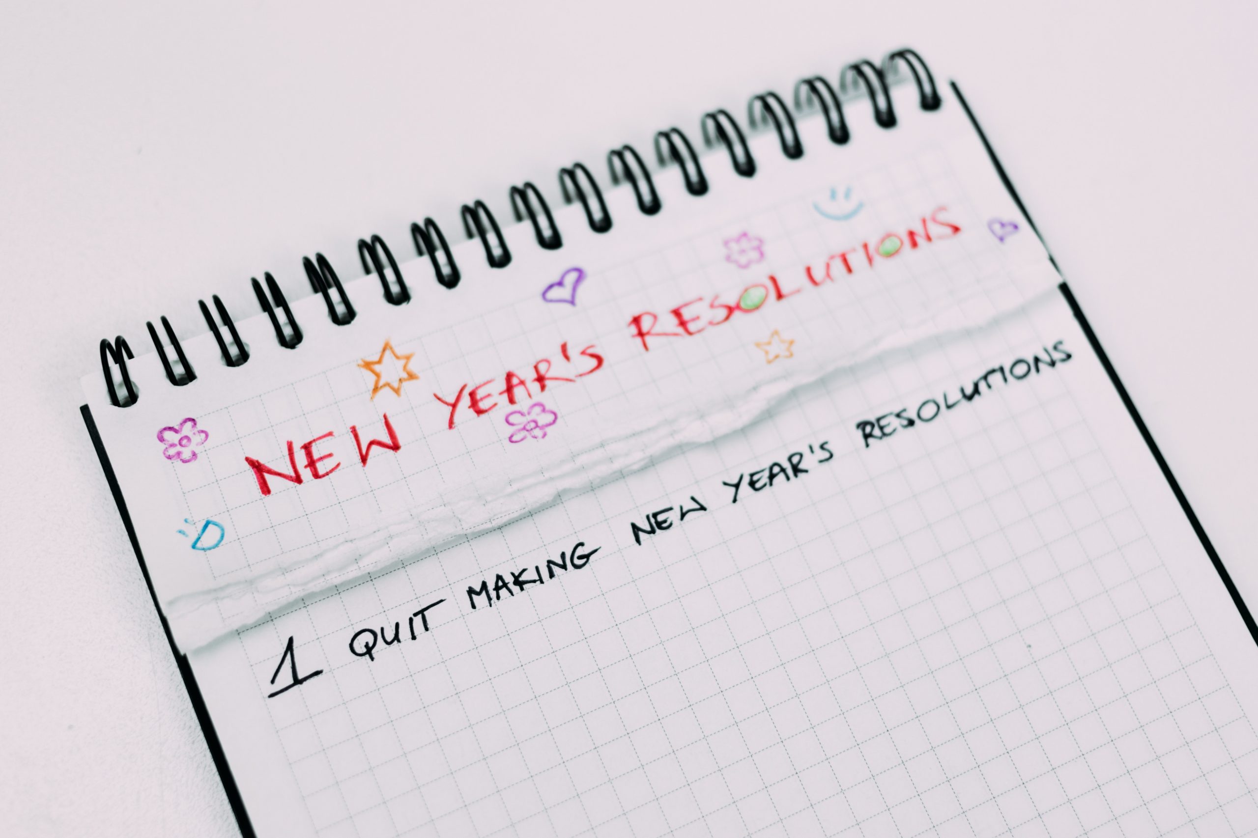 Notepad with New Year's resolutions on it