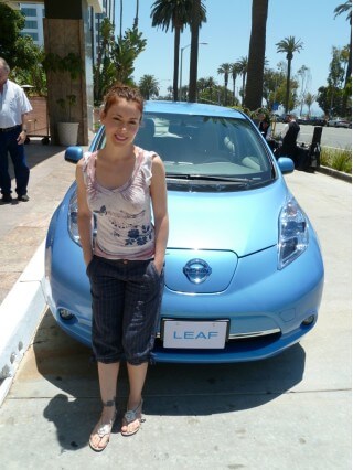 Alyssa Milano with her Nissan Leaf