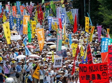 Protesters march during an anti-nuclear demonstration in Tokyo