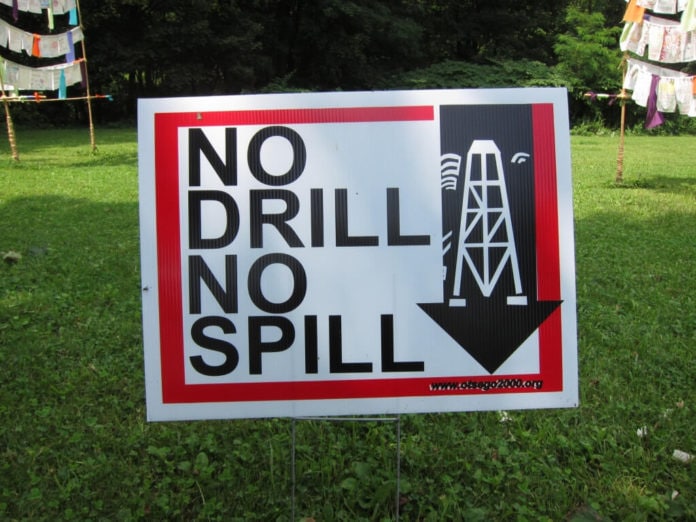 Fracking sign: no drill no spill