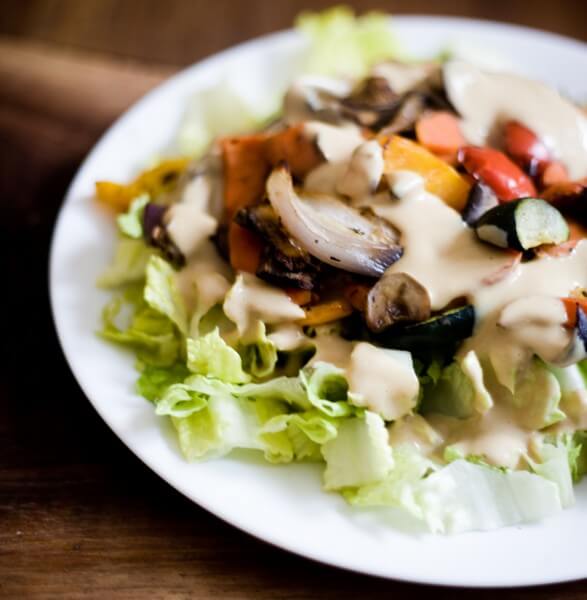 Vegan Roasted Vegetable Salad with Creamy Balsamic Dressing Recipe