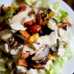 Vegan Roasted Vegetable Salad with Creamy Balsamic Dressing