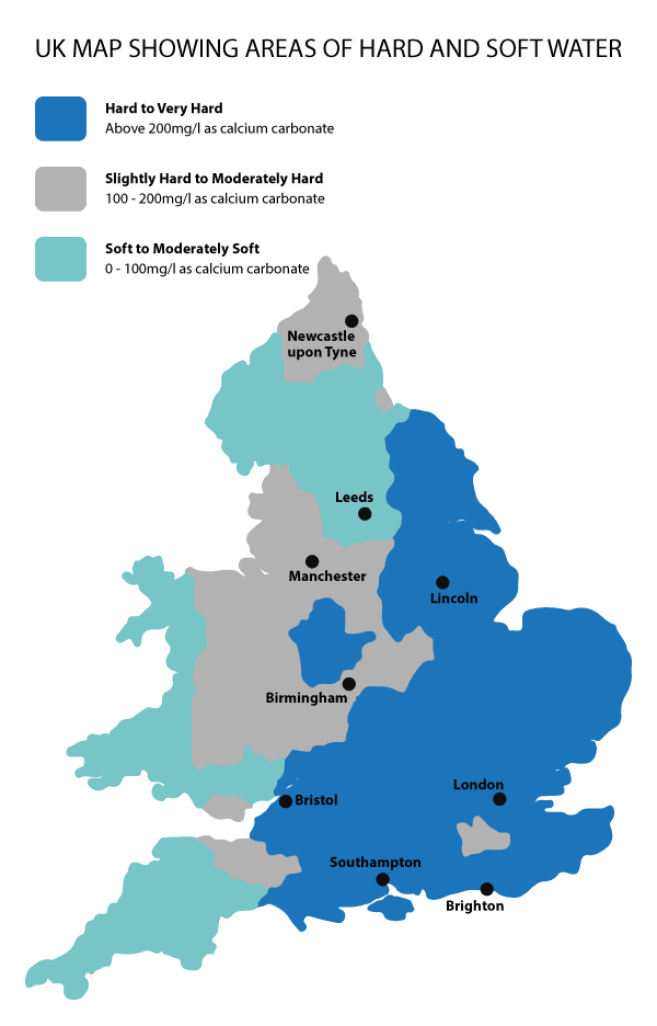 hard and soft water map