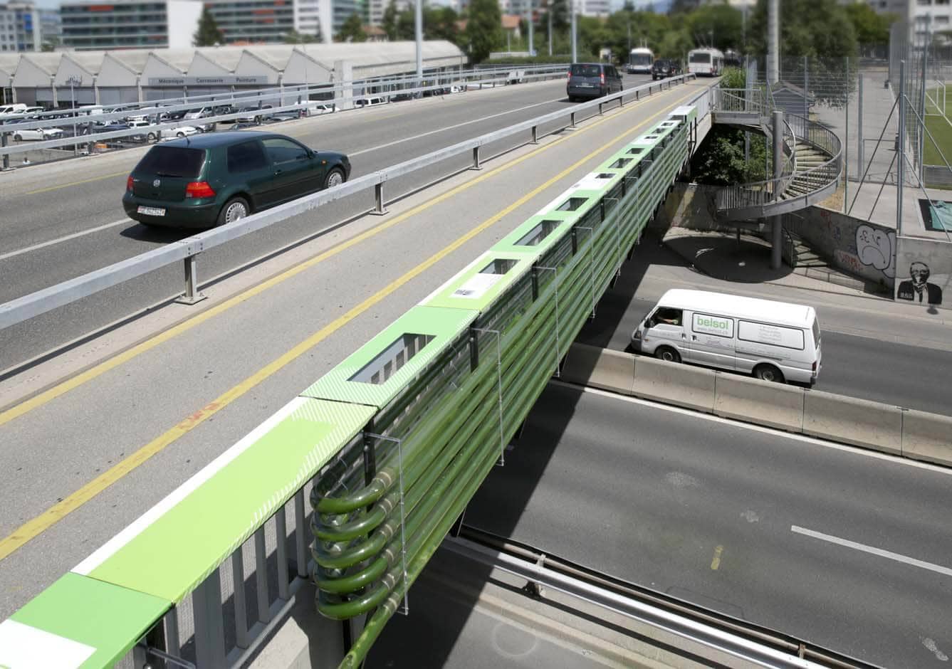 Urban algae farm over highway