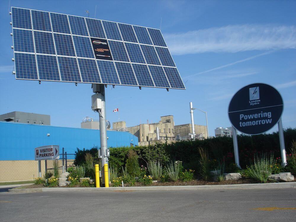 solar panels at Labatt parking lot in London, Ontario, Canada