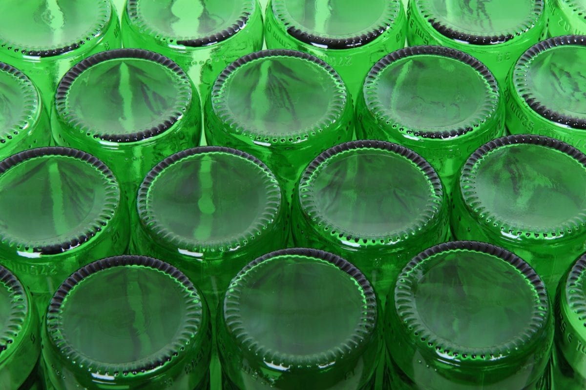 green beer bottles
