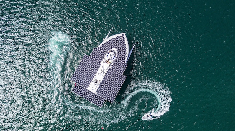 Race for Water solar panel boat from above
