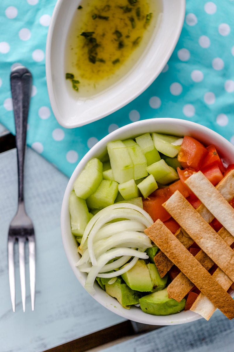 avocado salad with tortilla strips
