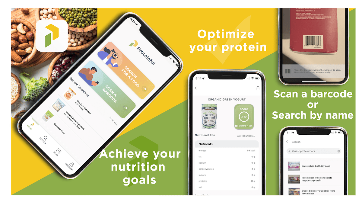 Proteinful achieve your nutrition goals, optimize your protein, scan a barcode or search by name