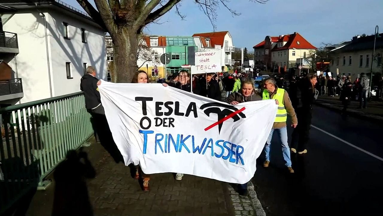 Tesla Berlin gigafactory protestors in Brandenburg, Germany