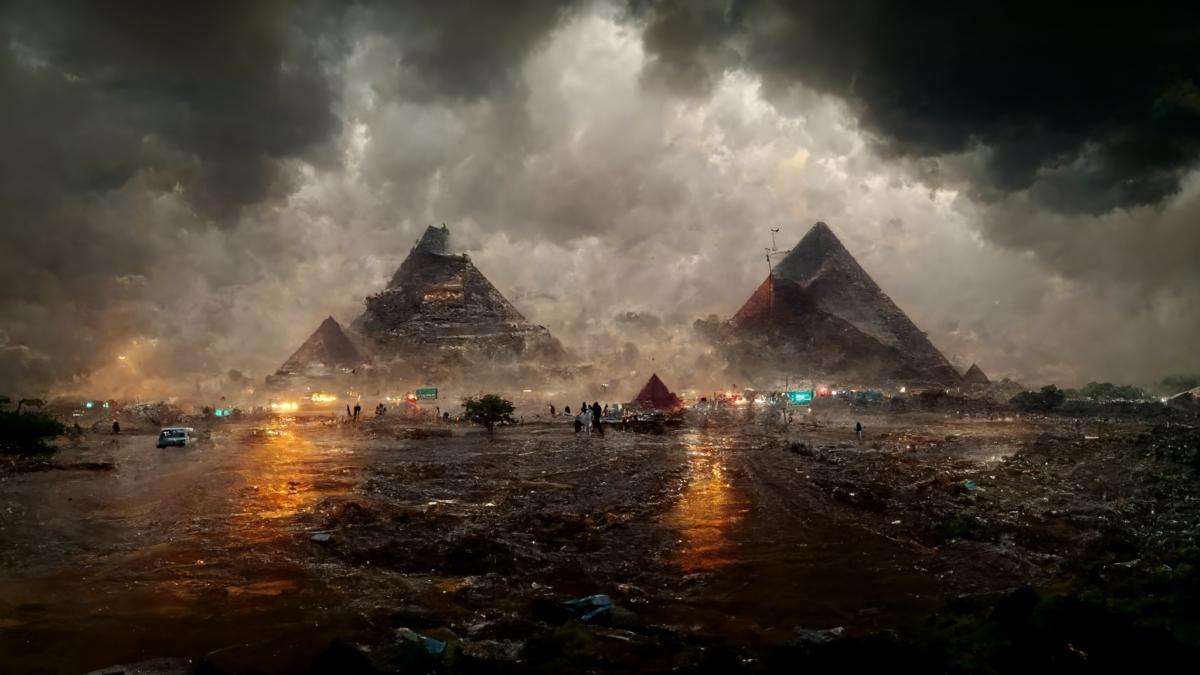 Giza Pyramids in year 2100 after climate change