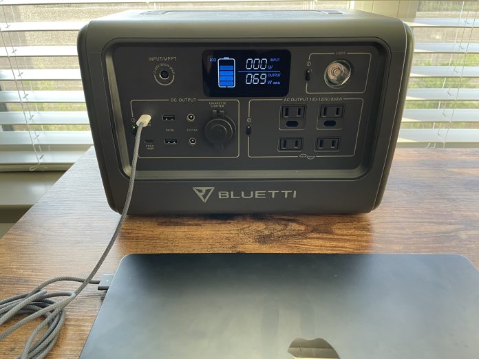 bluetti eb70s charging a MacBook Air