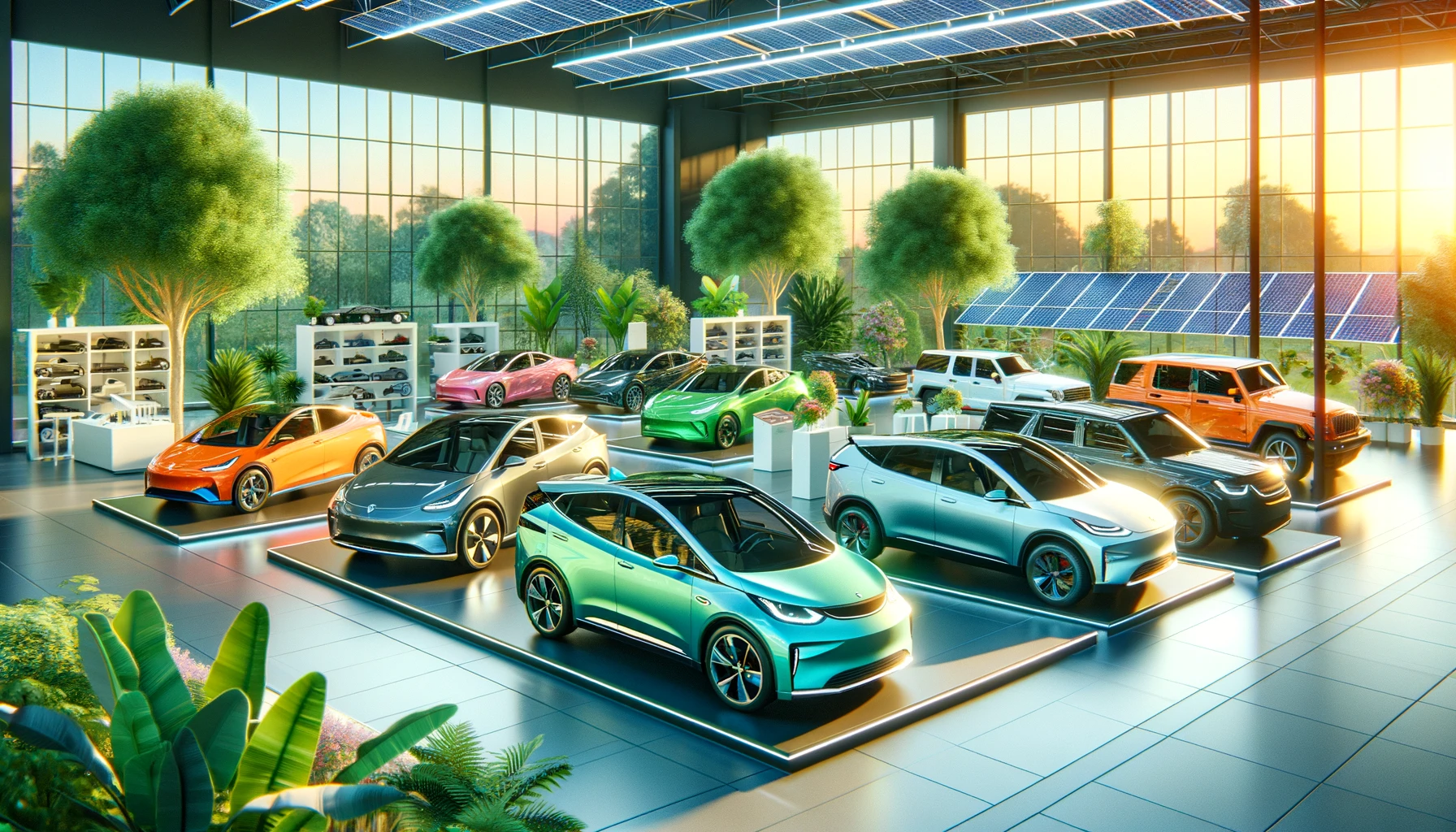 A vibrant and engaging image depicting a diverse range of used electric vehicles