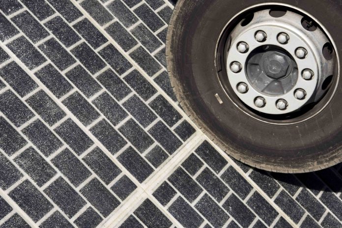 car wheel on a solar roadway