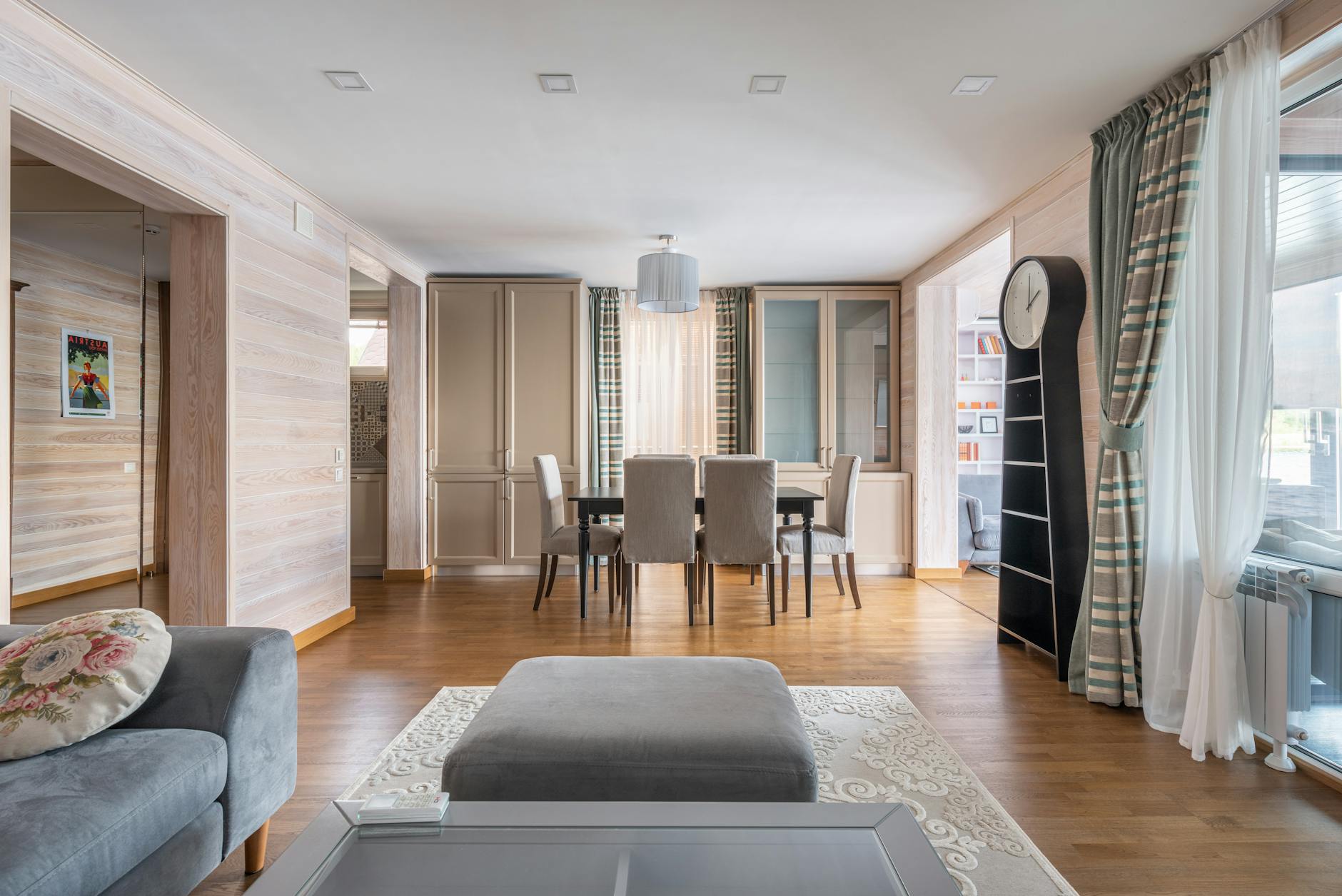 stylish interior of modern apartment with open plan